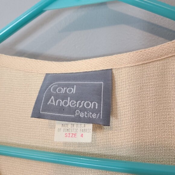 Vtg Carol Anderson Cream Dress Sz 4P Cottage 3D Rose New Pleated 90s Whimsical - Picture 8 of 13